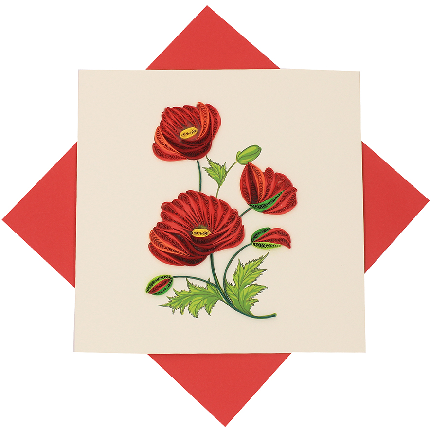 Quilled Red Poppies Card Quilling Flower Greeting Card